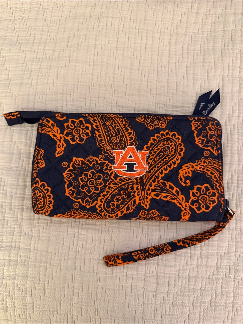 Vera Bradley Navy & Orange Paisley Auburn Wristlet